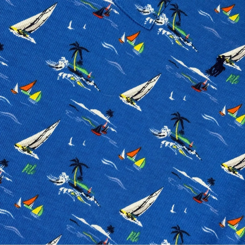 Polo Ralph Lauren Boys‎ L (14-16) Sailboat Blue Mesh Polo Shirt Short Sleeve